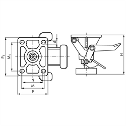 Präzisions-Feststellfüße, mit Federstoßdämpfer und Auflagepad, Technische Zeichnung