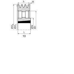 Keilriemenscheiben für Taper-Spannbuchsen, Profil A, SPA und XPA (13), 3-rillig, Technische Zeichnung
