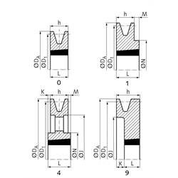 Keilriemenscheiben für Taper-Spannbuchsen, Profil Z, SPZ und XPZ (10), 1-rillig, Technische Zeichnung