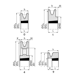 Keilriemenscheiben für Taper-Spannbuchsen, Profil Z, SPZ und XPZ (10), 1-rillig, Technische Zeichnung