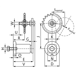 Kettenspanner für Einfach-Rollenkette 08 B-1 1/2X5/16" bestehend aus 14050501 + 14080200, Technische Zeichnung
