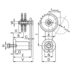 Kettenspanner für Zweifach-Rollenkette 06 B-2 3/8X7/32" bestehend aus 14052101 + 14080200, Technische Zeichnung